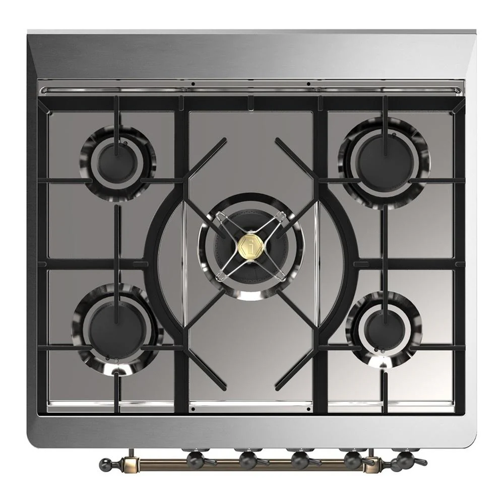 Ilve UM30QNR3BGB Ilve Um30Qnr3Bgb Majestic Iii 30 Inch Dual Fuel Range With 5 Black Brass Burners, Dual Function Burner Up To 25,000 Btu (Natural Gas, Solid Door, Blue Grey, Burnished) - Image 7