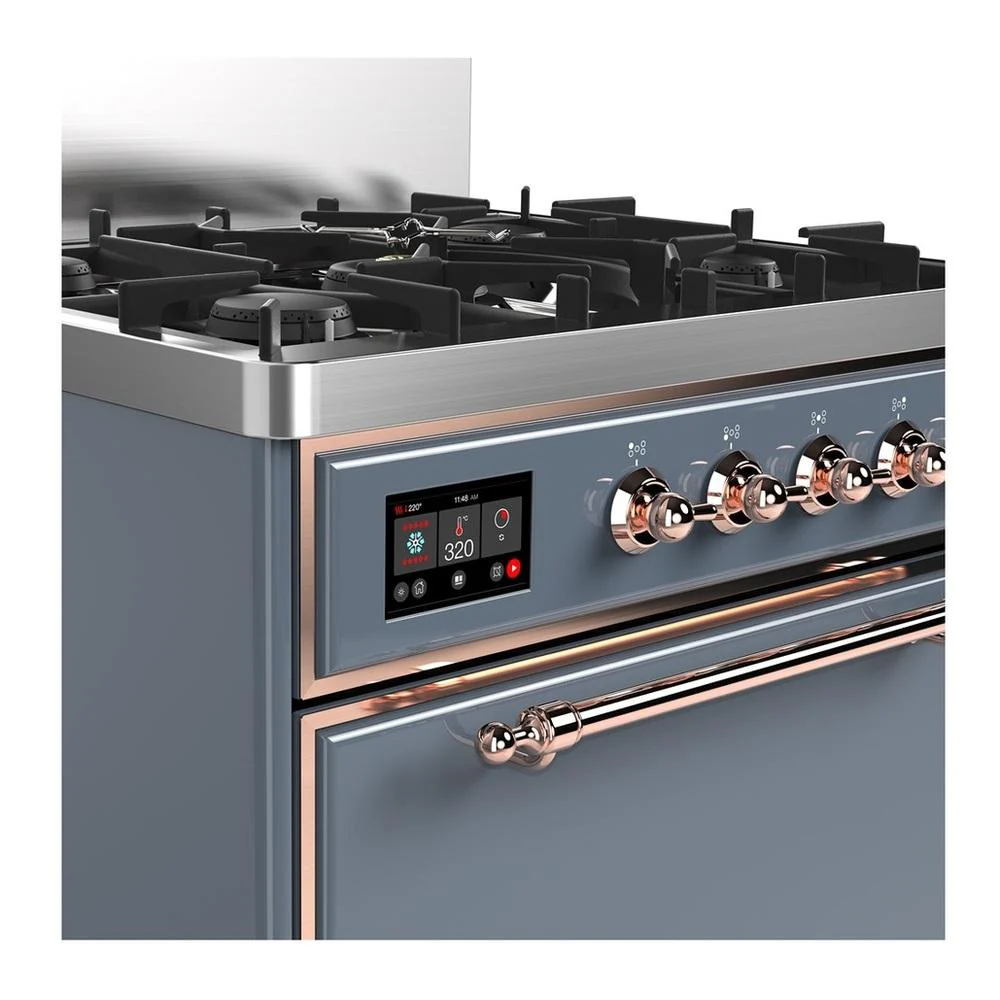 Ilve UM30QNR3BGP Ilve Um30Qnr3Bgp Majestic Iii 30 Inch Dual Fuel Range With 5 Black Brass Burners, Dual Function Burner Up To 25,000 Btu (Natural Gas, Solid Door, Blue Grey, Copper) - Image 2