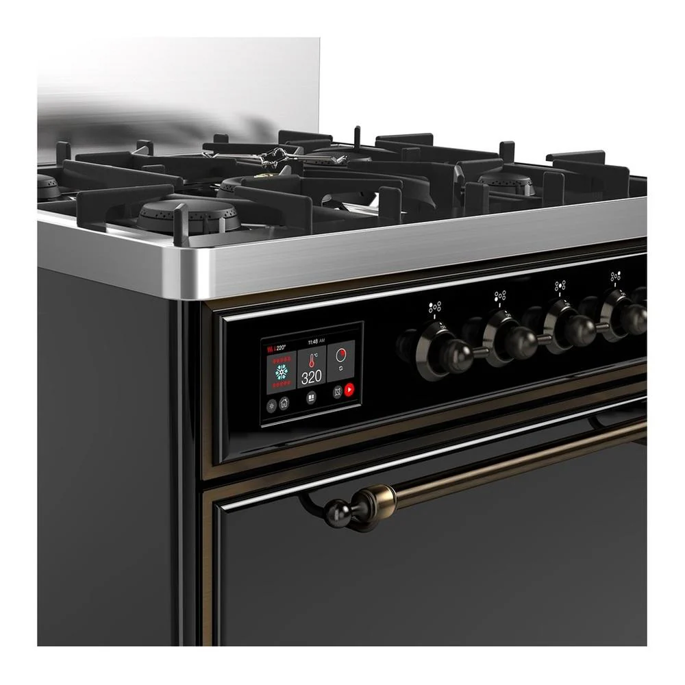 Ilve UM30QNR3BKBLP Ilve Um30Qnr3Bkblp Majestic Iii 30 Inch Dual Fuel Range With 5 Black Brass Burners, Dual Function Burner Up To 25,000 Btu (Liquid Propane, Solid Door, Glossy Black, Burnished) - Image 2