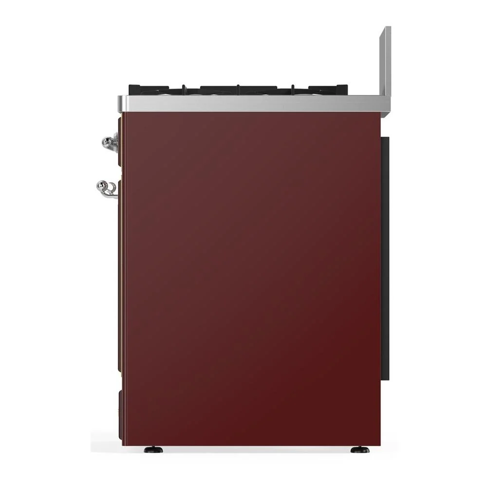 Ilve UM30QNR3BUCLP Ilve Um30Qnr3Buclp Majestic Iii 30 Inch Dual Fuel Range With 5 Black Brass Burners, Dual Function Burner Up To 25,000 Btu (Liquid Propane, Solid Door, Burgundy, Chrome) - Image 5