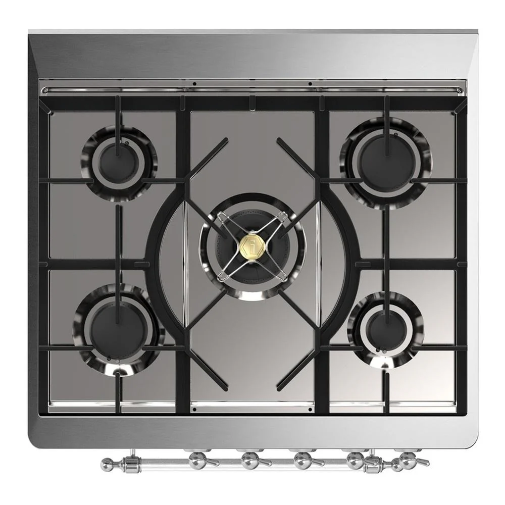 Ilve UM30QNR3BUCLP Ilve Um30Qnr3Buclp Majestic Iii 30 Inch Dual Fuel Range With 5 Black Brass Burners, Dual Function Burner Up To 25,000 Btu (Liquid Propane, Solid Door, Burgundy, Chrome) - Image 7
