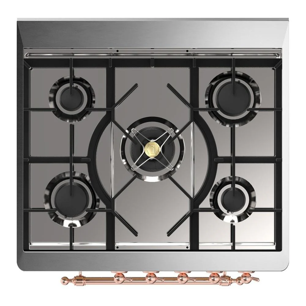 Ilve UM30QNR3BUPLP Ilve Um30Qnr3Buplp Majestic Iii 30 Inch Dual Fuel Range With 5 Black Brass Burners, Dual Function Burner Up To 25,000 Btu (Liquid Propane, Solid Door, Burgundy, Copper) - Image 7