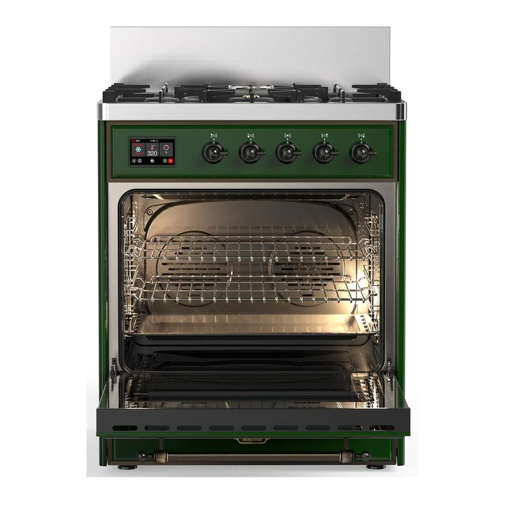 Ilve UM30QNR3EGBLP Ilve Um30Qnr3Egblp Majestic Iii 30 Inch Dual Fuel Range With 5 Black Brass Burners, Dual Function Burner Up To 25,000 Btu (Liquid Propane, Solid Door, Emerald Green, Burnished) - Image 4