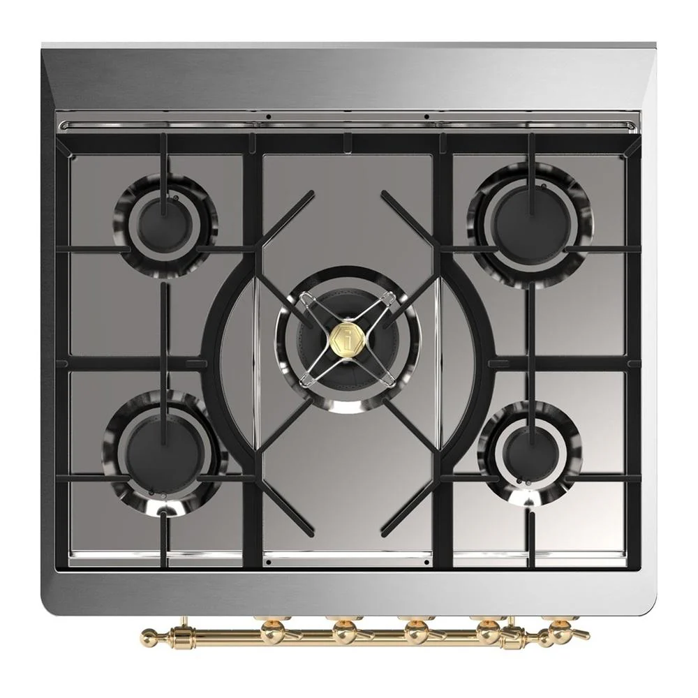 Ilve UM30QNR3EGGLP Ilve Um30Qnr3Egglp Majestic Iii 30 Inch Dual Fuel Range With 5 Black Brass Burners, Dual Function Burner Up To 25,000 Btu (Liquid Propane, Solid Door, Emerald Green, Brass) - Image 7