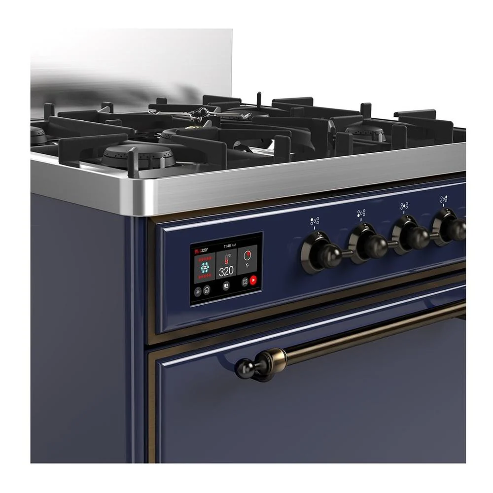 Ilve UM30QNR3MBB Ilve Um30Qnr3Mbb Majestic Iii 30 Inch Dual Fuel Range With 5 Black Brass Burners, Dual Function Burner Up To 25,000 Btu (Natural Gas, Solid Door, Midnight Blue, Burnished) - Image 2