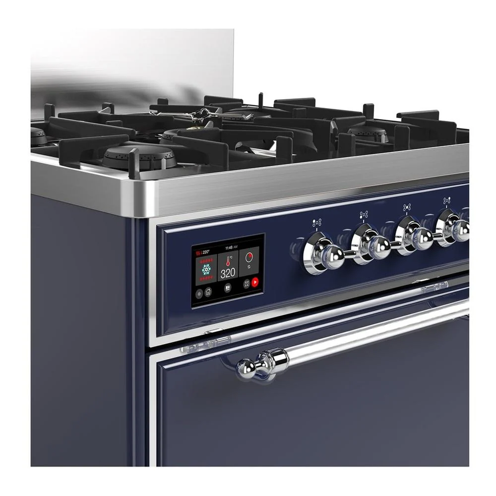 Ilve UM30QNR3MBCLP Ilve Um30Qnr3Mbclp Majestic Iii 30 Inch Dual Fuel Range With 5 Black Brass Burners, Dual Function Burner Up To 25,000 Btu (Liquid Propane, Solid Door, Midnight Blue, Chrome) - Image 2