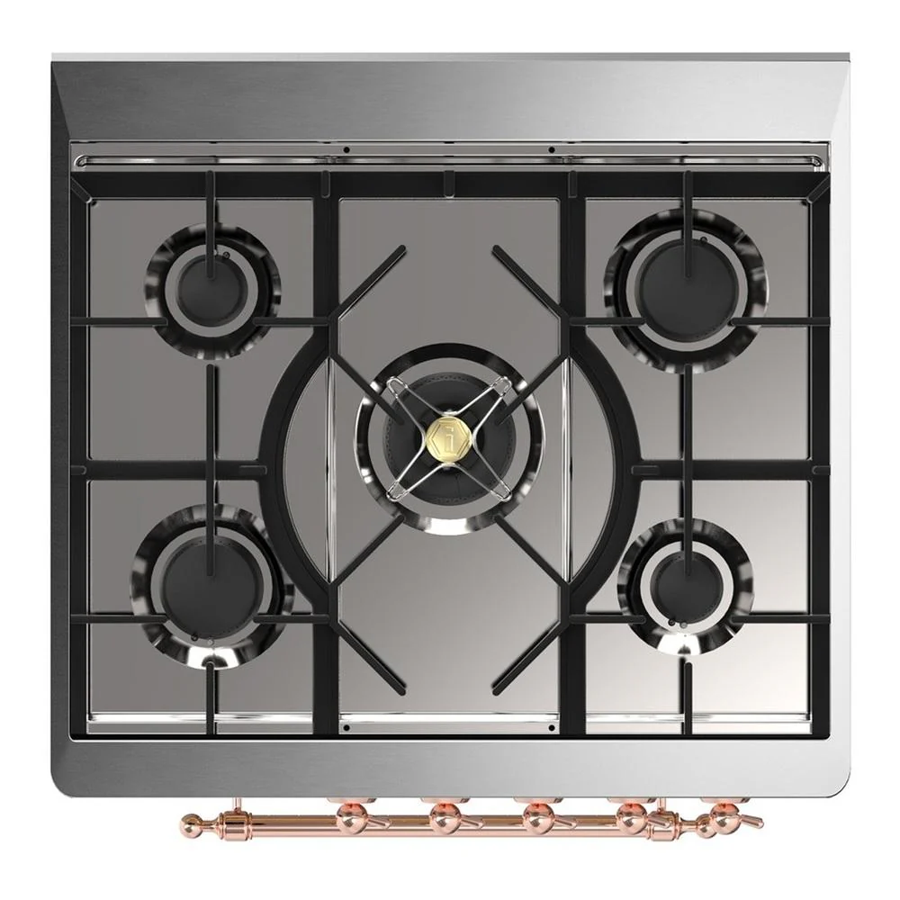 Ilve UM30QNR3MBP Ilve Um30Qnr3Mbp Majestic Iii 30 Inch Dual Fuel Range With 5 Black Brass Burners, Dual Function Burner Up To 25,000 Btu (Natural Gas, Solid Door, Midnight Blue, Copper) - Image 7