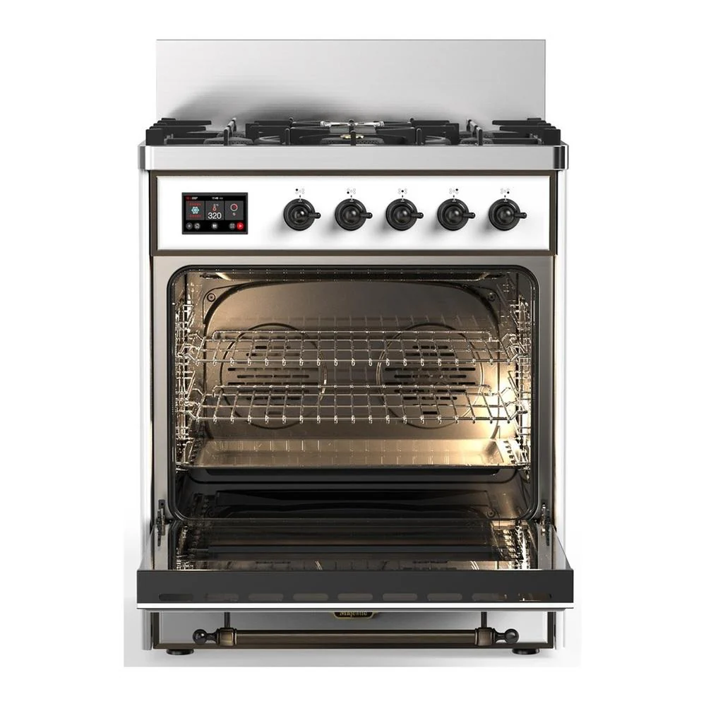 Ilve UM30QNR3RABLP Ilve Um30Qnr3Rablp Majestic Iii 30 Inch Dual Fuel Range With 5 Black Brass Burners, Dual Function Burner Up To 25,000 Btu (Liquid Propane, Solid Door, Ral, Burnished) - Image 2