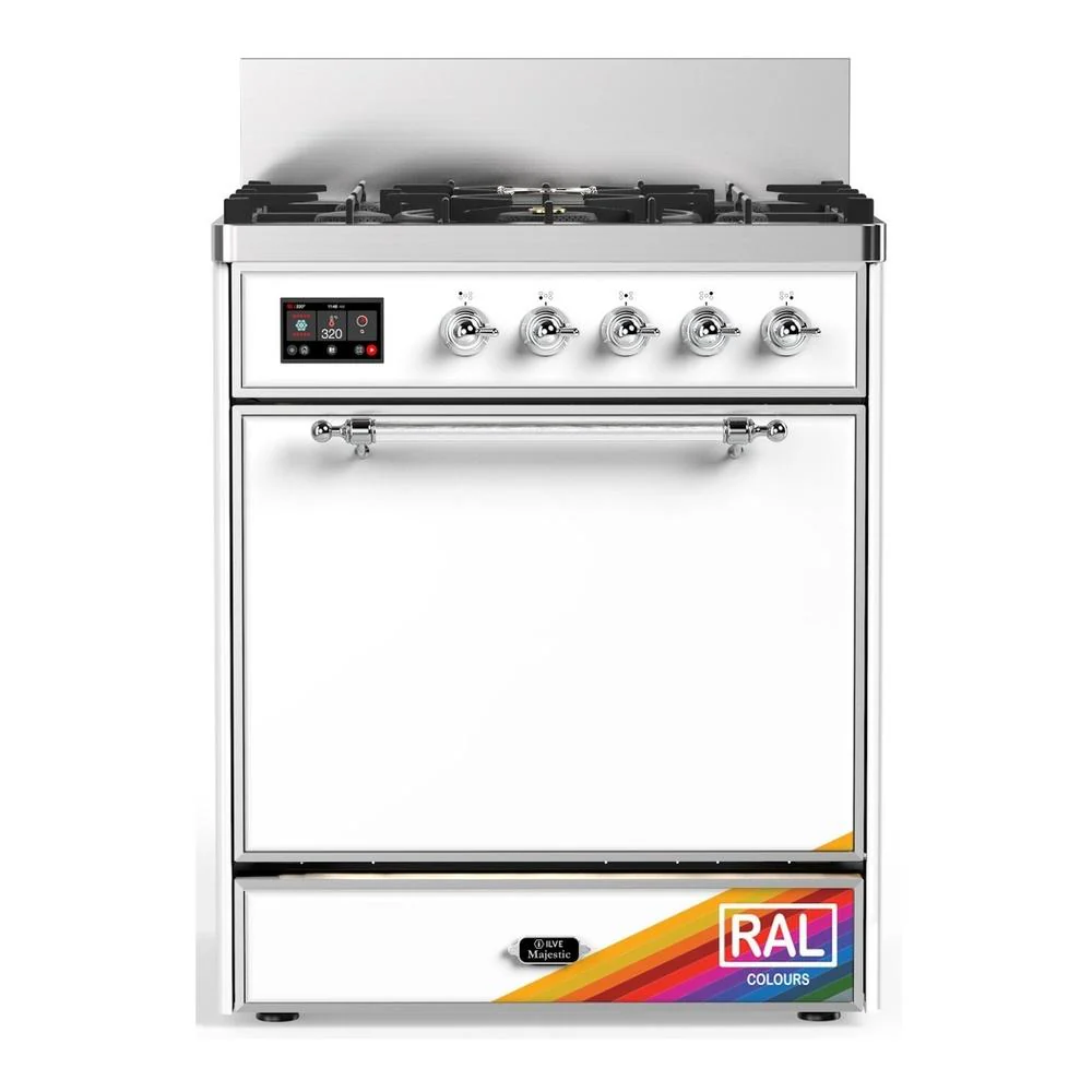 Ilve UM30QNR3RACLP Ilve Um30Qnr3Raclp Majestic Iii 30 Inch Dual Fuel Range With 5 Black Brass Burners, Dual Function Burner Up To 25,000 Btu (Liquid Propane, Solid Door, Ral, Chrome)