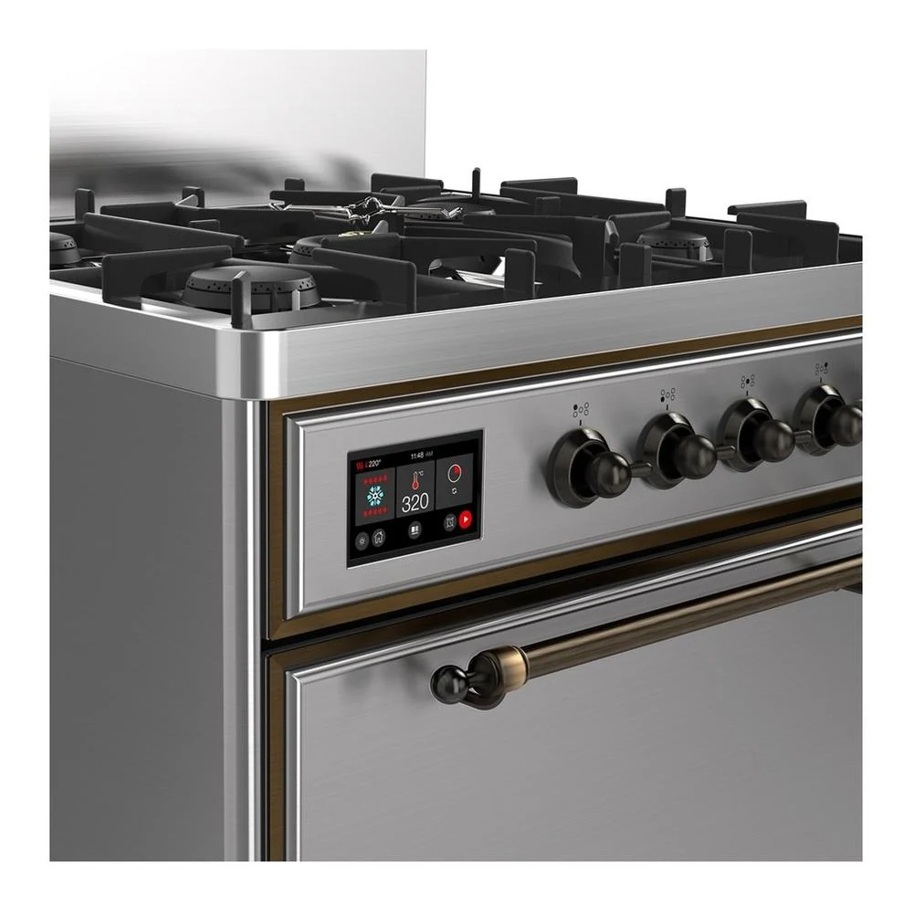 Ilve UM30QNR3SSB Ilve Um30Qnr3Ssb Majestic Iii 30 Inch Dual Fuel Range With 5 Black Brass Burners, Dual Function Burner Up To 25,000 Btu (Natural Gas, Solid Door, Stainless Steel, Burnished) - Image 2