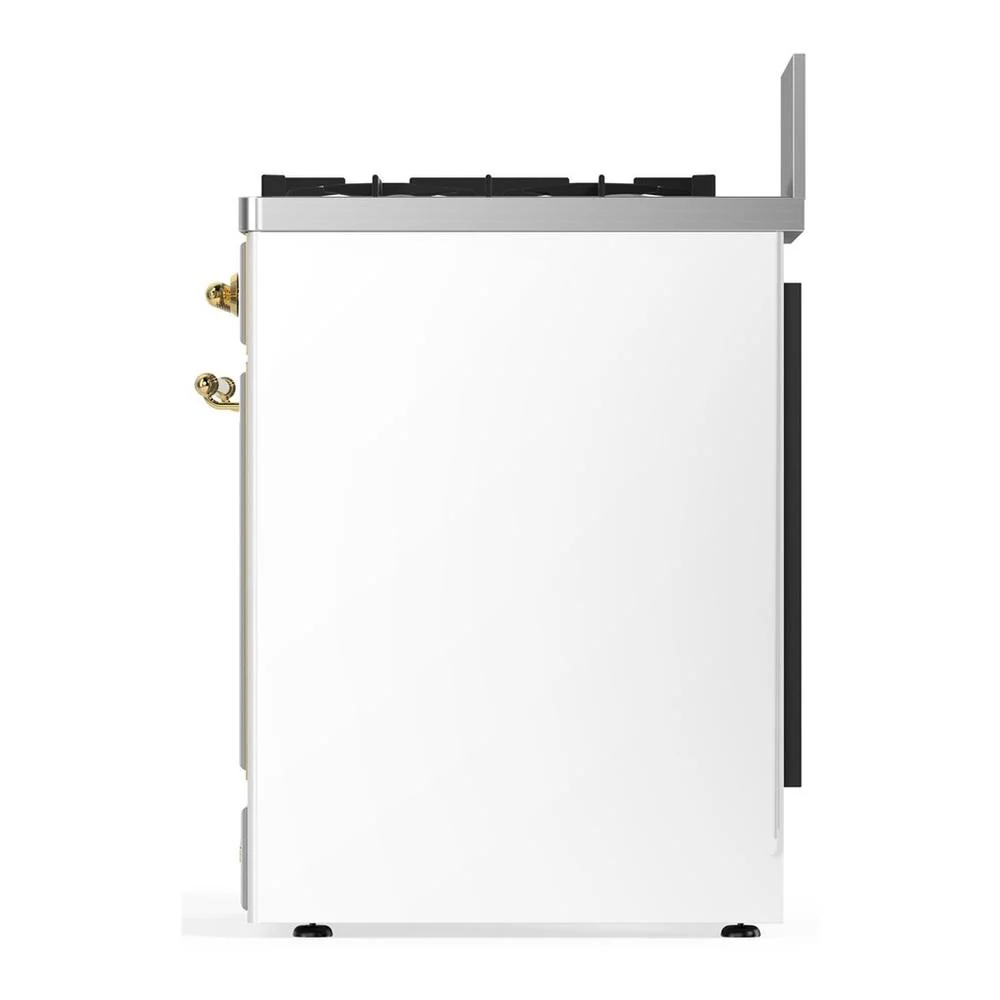 Ilve UM30QNR3WHG Ilve Um30Qnr3Whg Majestic Iii 30 Inch Dual Fuel Range With 5 Black Brass Burners, Dual Function Burner Up To 25,000 Btu (Natural Gas, Solid Door, White, Brass) - Image 5