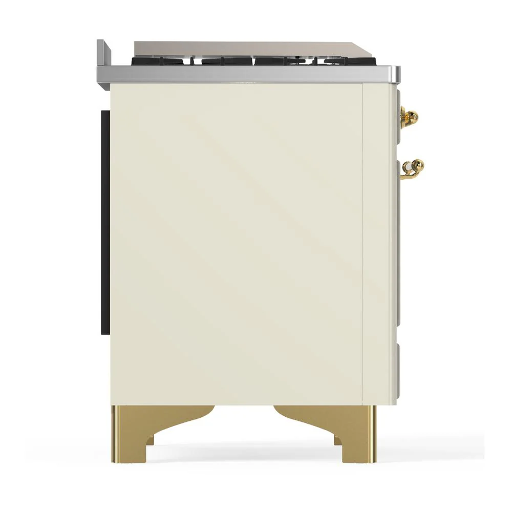 Ilve UM36FNR3AWG Ilve Um36Fnr3Awg Majestic Iii 36 Inch Dual Fuel Range With 6 Black Brass Burners And Griddle, Dual Function Burner Up To 25,000 Btu (Triple Glass Door, Antique White, Brass, Natural Gas) - Image 6
