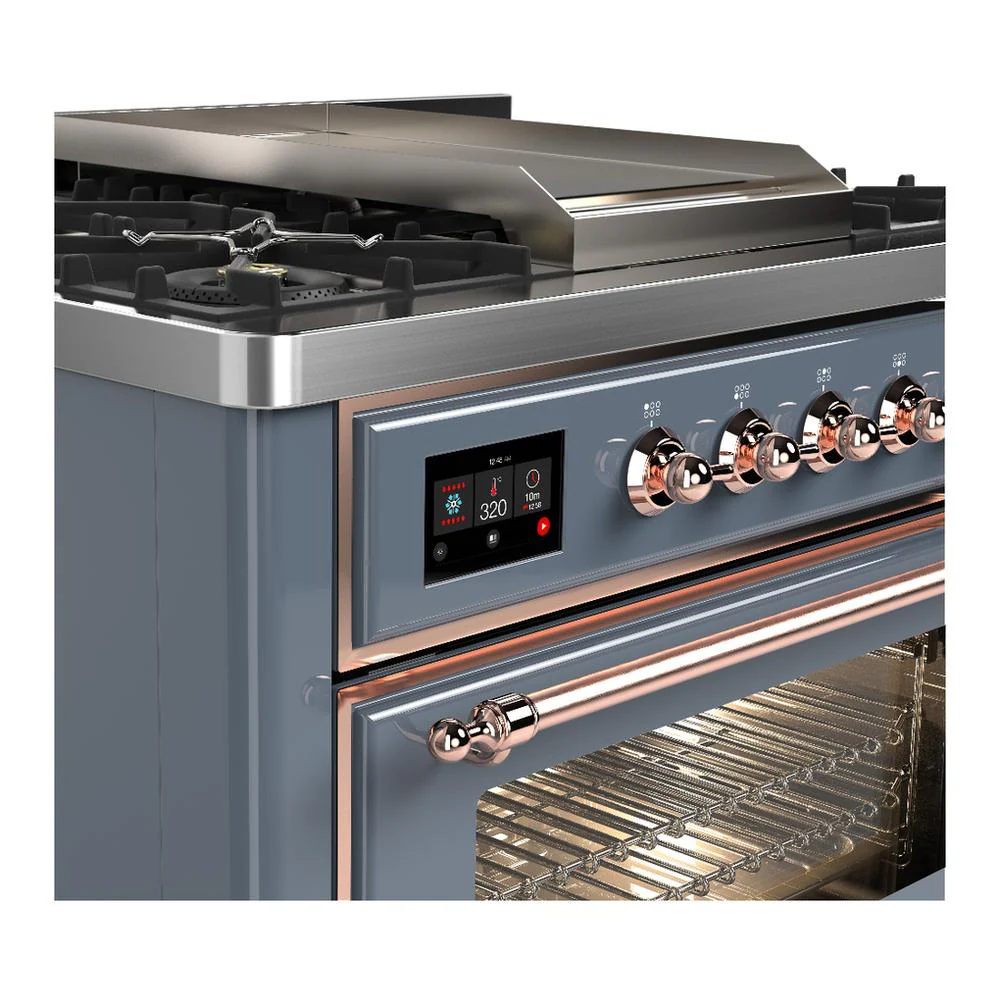 Ilve UM36FNR3BGP Ilve Um36Fnr3Bgp Majestic Iii 36 Inch Dual Fuel Range With 6 Black Brass Burners And Griddle, Dual Function Burner Up To 25,000 Btu (Triple Glass Door, Blue Grey, Copper, Natural Gas) - Image 5