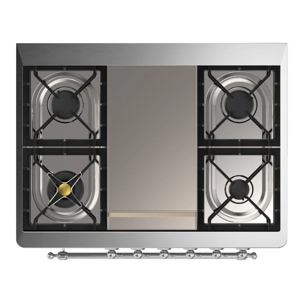 Ilve UM36FNR3BKC Ilve Um36Fnr3Bkc Majestic Iii 36 Inch Dual Fuel Range With 6 Black Brass Burners And Griddle, Dual Function Burner Up To 25,000 Btu (Triple Glass Door, Glossy Black, Chrome, Natural Gas) - Image 4