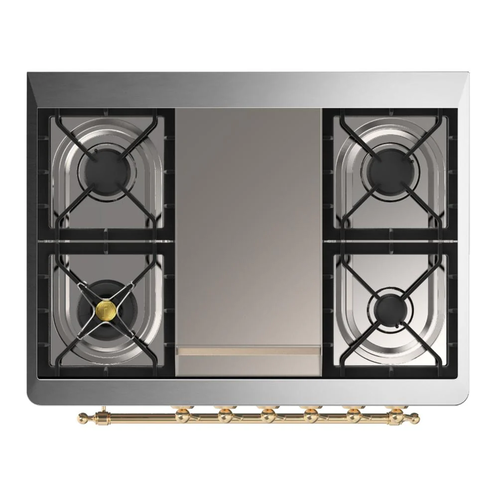 Ilve UM36FNR3BUGLP Ilve Um36Fnr3Buglp Majestic Iii 36 Inch Dual Fuel Range With 6 Black Brass Burners And Griddle, Dual Function Burner Up To 25,000 Btu (Triple Glass Door, Burgundy, Brass, Liquid Propane) - Image 4
