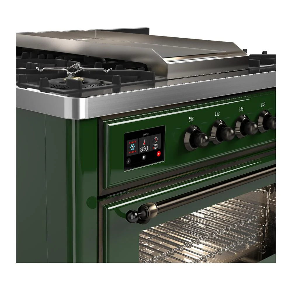 Ilve UM36FNR3EGBLP Ilve Um36Fnr3Egblp Majestic Iii 36 Inch Dual Fuel Range With 6 Black Brass Burners And Griddle, Dual Function Burner Up To 25,000 Btu (Triple Glass Door, Emerald Green, Burnished, Liquid Propane) - Image 4