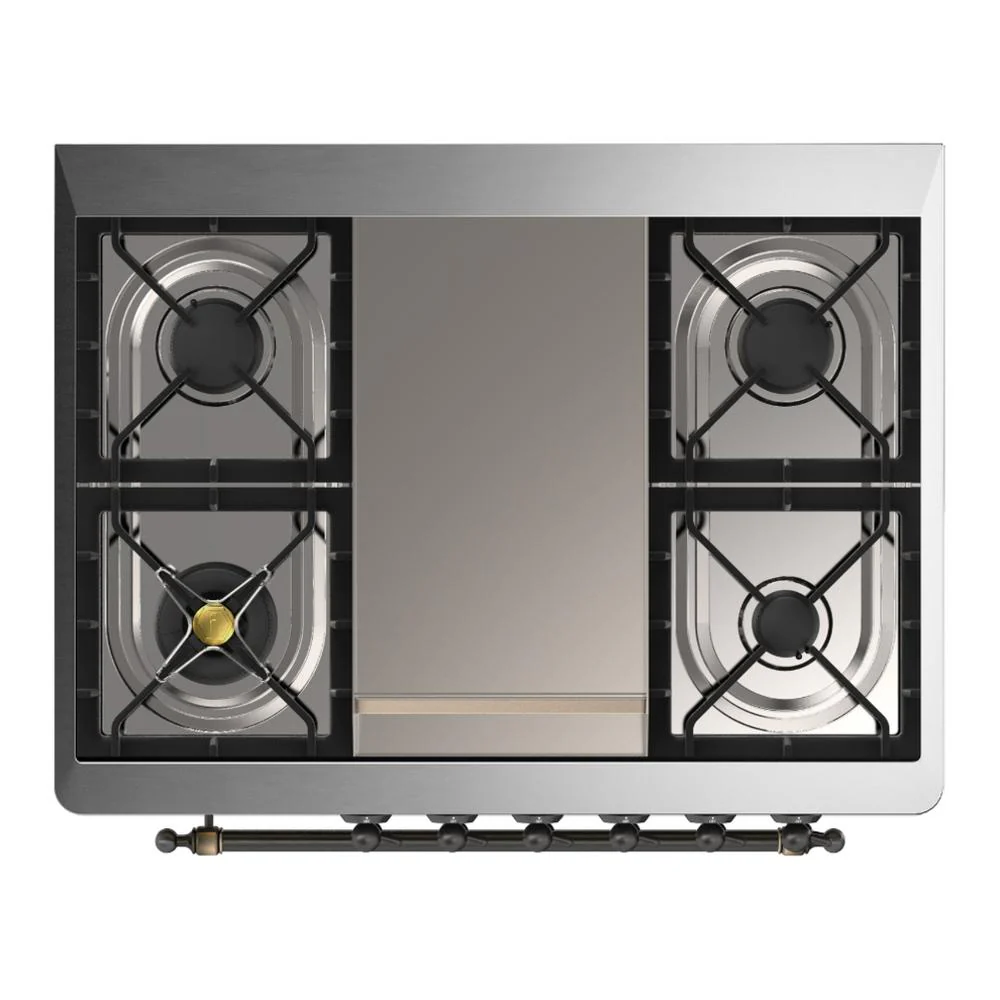 Ilve UM36FNR3EGBLP Ilve Um36Fnr3Egblp Majestic Iii 36 Inch Dual Fuel Range With 6 Black Brass Burners And Griddle, Dual Function Burner Up To 25,000 Btu (Triple Glass Door, Emerald Green, Burnished, Liquid Propane) - Image 5