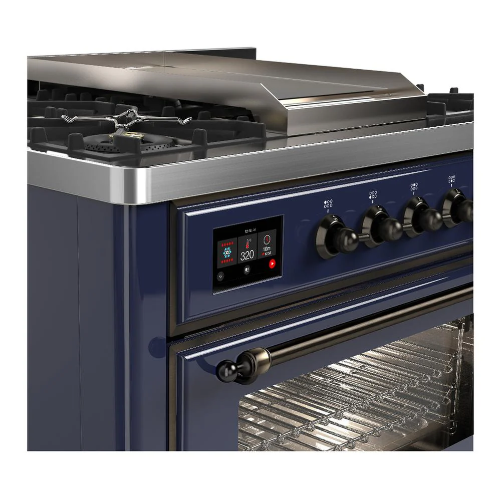 Ilve UM36FNR3MBB Ilve Um36Fnr3Mbb Majestic Iii 36 Inch Dual Fuel Range With 6 Black Brass Burners And Griddle, Dual Function Burner Up To 25,000 Btu (Triple Glass Door, Midnight Blue, Burnished, Natural Gas) - Image 5