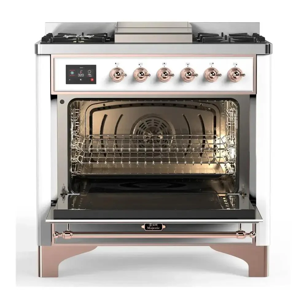 Ilve UM36FNR3RAPLP Ilve Um36Fnr3Raplp Majestic Iii 36 Inch Dual Fuel Range With 6 Black Brass Burners And Griddle, Dual Function Burner Up To 25,000 Btu (Triple Glass Door, Ral, Copper, Liquid Propane) - Image 5