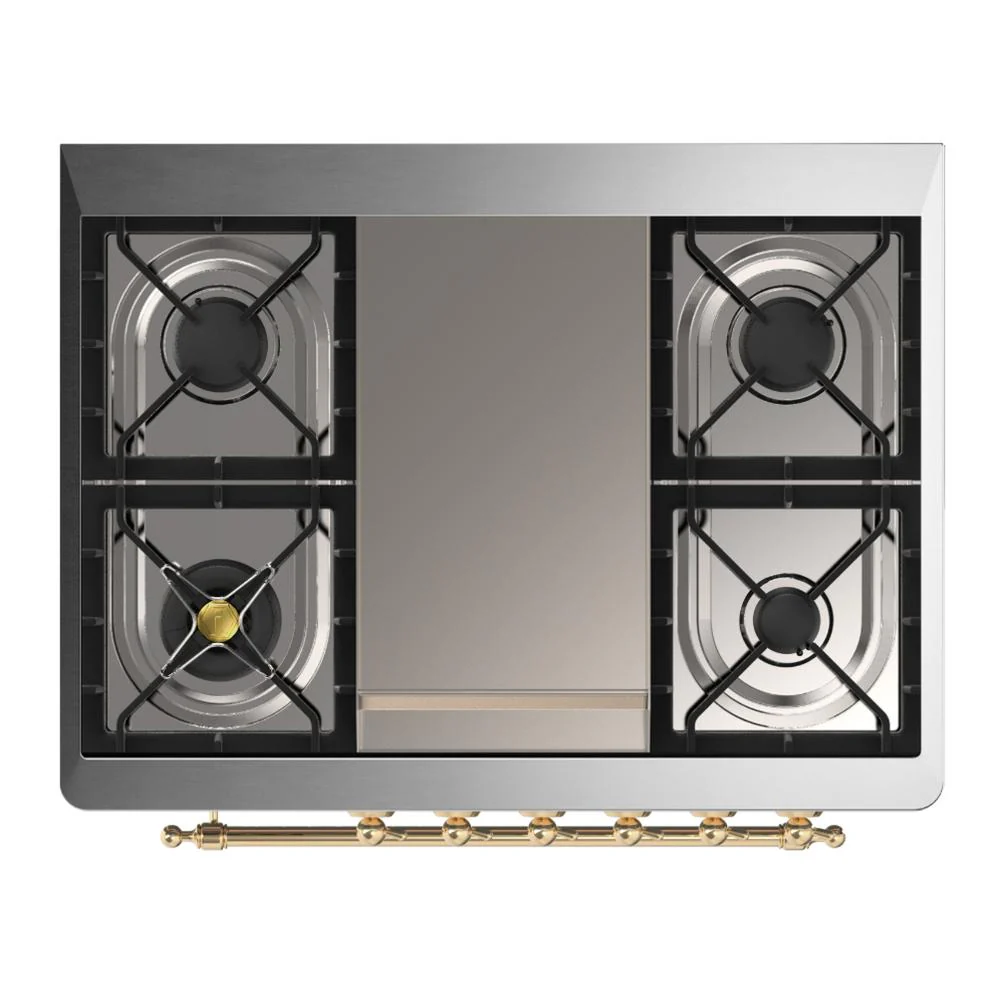 Ilve UM36FNR3SSG Ilve Um36Fnr3Ssg Majestic Iii 36 Inch Dual Fuel Range With 6 Black Brass Burners And Griddle, Dual Function Burner Up To 25,000 Btu (Triple Glass Door, Stainless Steel, Brass, Natural Gas) - Image 4