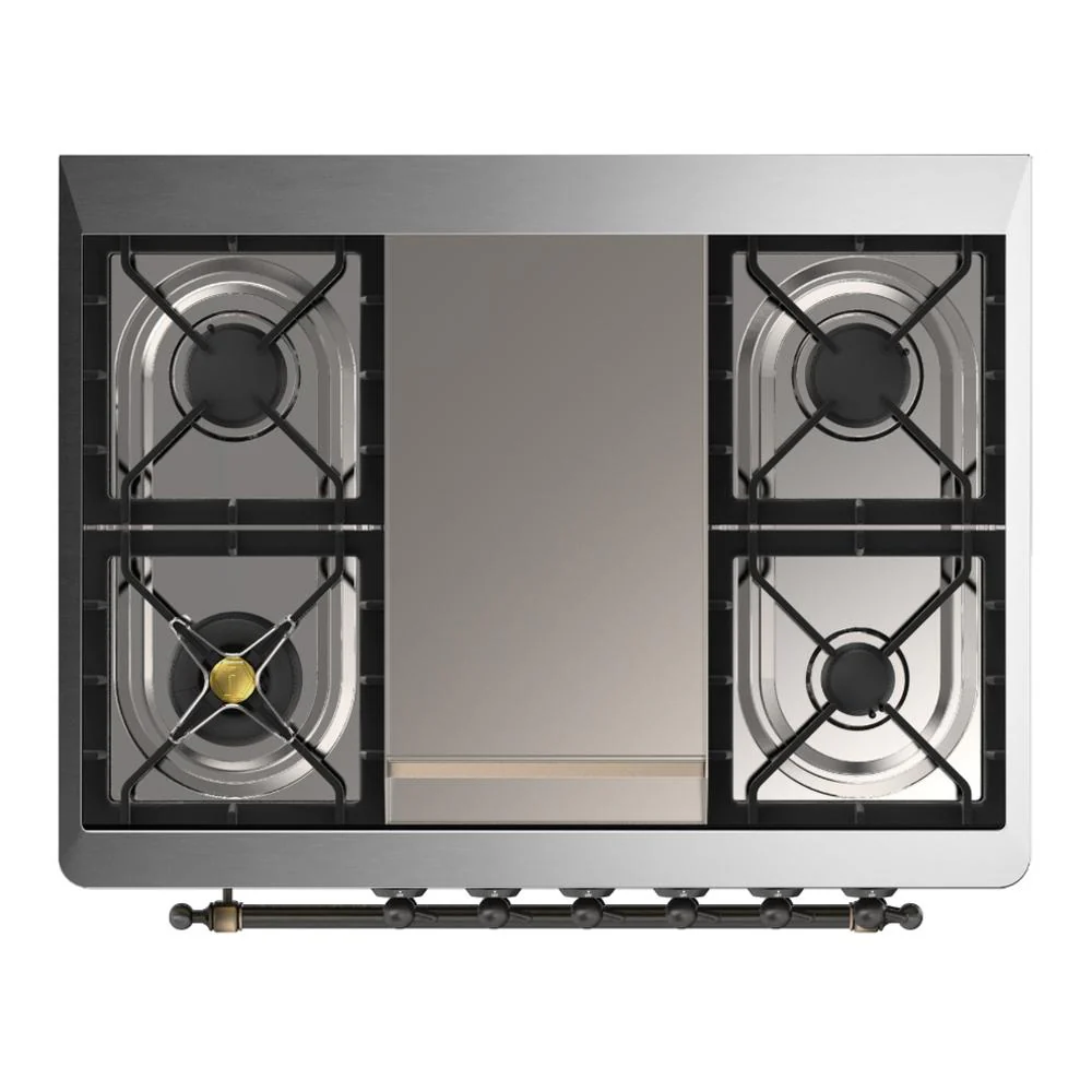 Ilve UM36FNR3WHBLP Ilve Um36Fnr3Whblp Majestic Iii 36 Inch Dual Fuel Range With 6 Black Brass Burners And Griddle, Dual Function Burner Up To 25,000 Btu (Triple Glass Door, White, Burnished, Liquid Propane) - Image 4