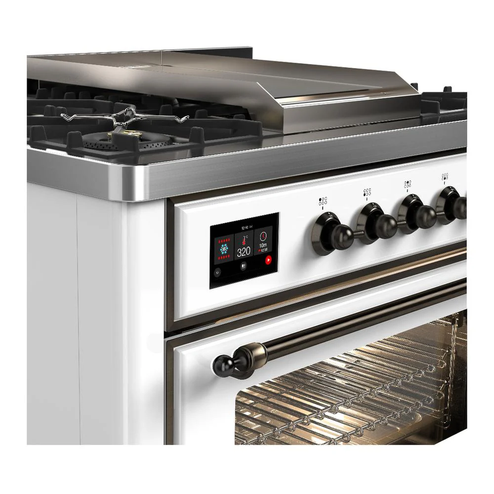 Ilve UM36FNR3WHBLP Ilve Um36Fnr3Whblp Majestic Iii 36 Inch Dual Fuel Range With 6 Black Brass Burners And Griddle, Dual Function Burner Up To 25,000 Btu (Triple Glass Door, White, Burnished, Liquid Propane) - Image 5