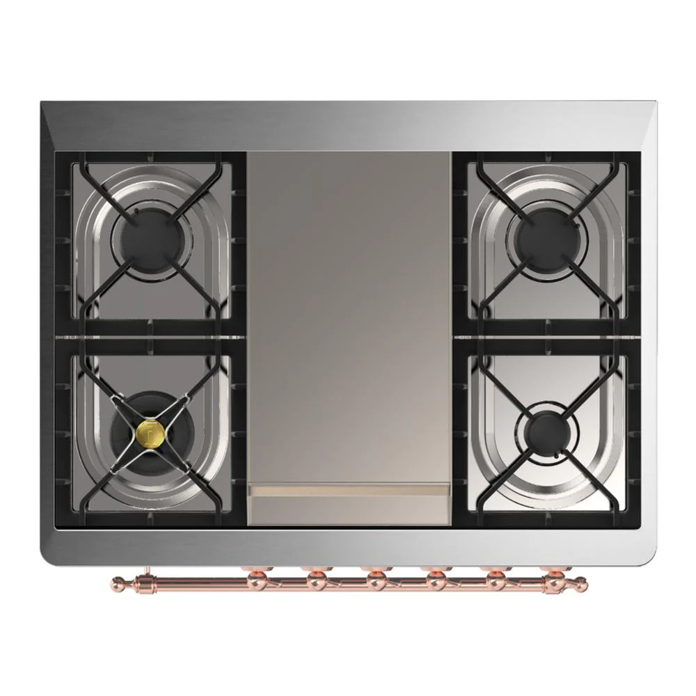 Ilve UM36FQNR3AWPLP Ilve Um36Fqnr3Awplp Majestic Iii 36 Inch Dual Fuel Range With 6 Black Brass Burners And Griddle, Dual Function Burner Up To 25,000 Btu (Solid Door, Antique White, Copper, Liquid Propane) - Image 4