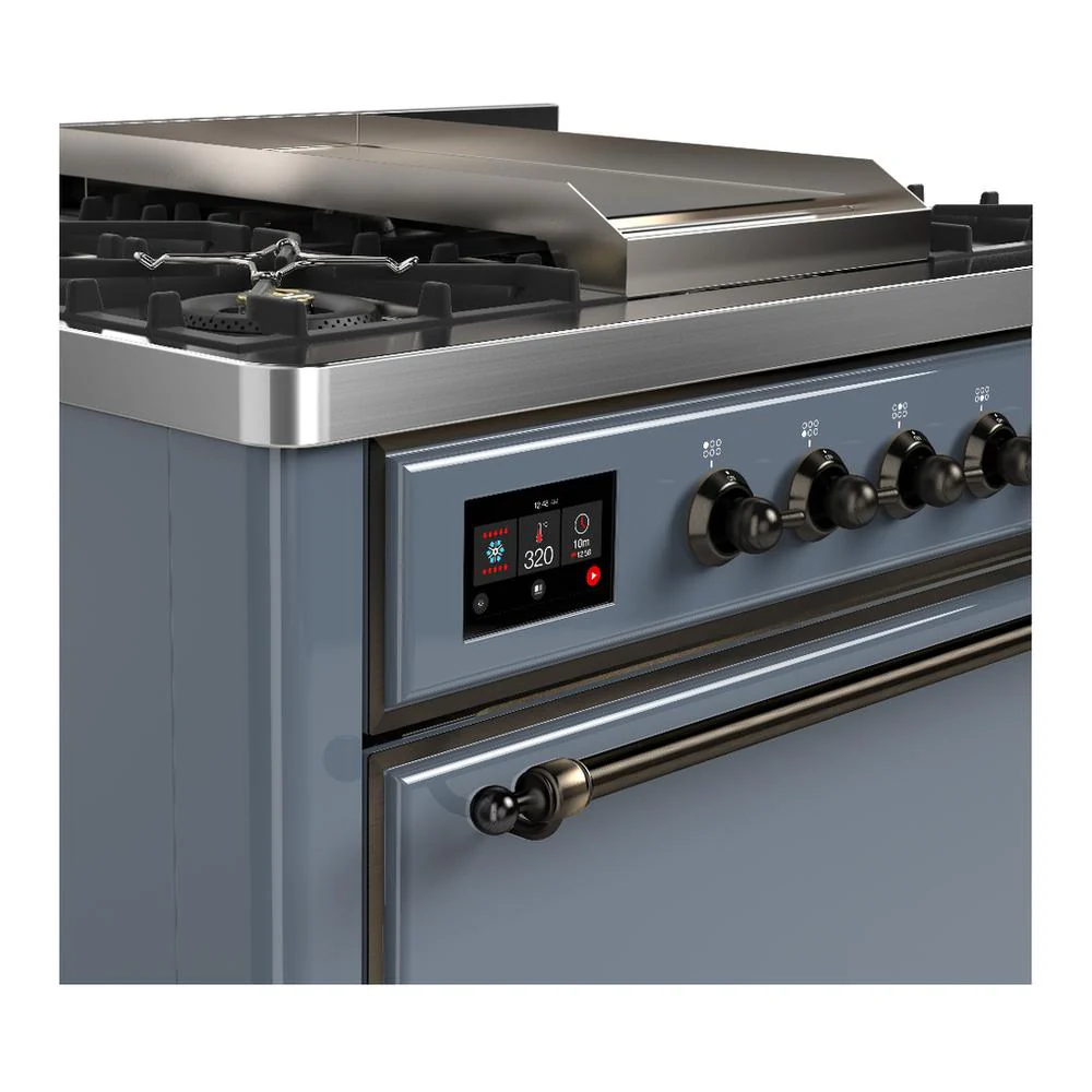 Ilve UM36FQNR3BGB Ilve Um36Fqnr3Bgb Majestic Iii 36 Inch Dual Fuel Range With 6 Black Brass Burners And Griddle, Dual Function Burner Up To 25,000 Btu (Solid Door, Blue Grey, Burnished, Natural Gas) - Image 5