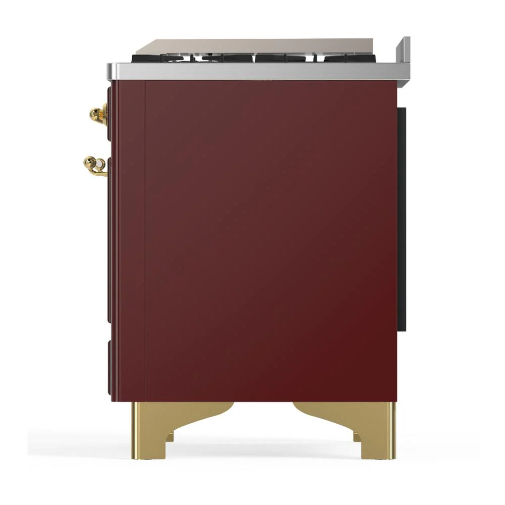 Ilve UM36FQNR3BUG Ilve Um36Fqnr3Bug Majestic Iii 36 Inch Dual Fuel Range With 6 Black Brass Burners And Griddle, Dual Function Burner Up To 25,000 Btu (Solid Door, Burgundy, Brass, Natural Gas) - Image 7