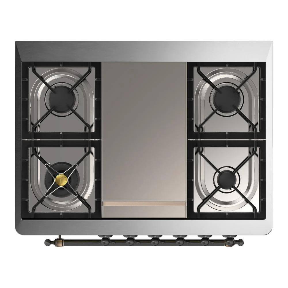 Ilve UM36FQNR3EGBLP Ilve Um36Fqnr3Egblp Majestic Iii 36 Inch Dual Fuel Range With 6 Black Brass Burners And Griddle, Dual Function Burner Up To 25,000 Btu (Solid Door, Emerald Green, Burnished, Liquid Propane) - Image 4