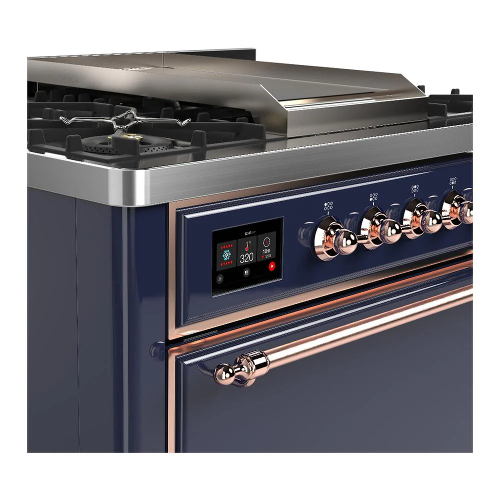 Ilve UM36FQNR3MBP Ilve Um36Fqnr3Mbp Majestic Iii 36 Inch Dual Fuel Range With 6 Black Brass Burners And Griddle, Dual Function Burner Up To 25,000 Btu (Solid Door, Midnight Blue, Copper, Natural Gas) - Image 5