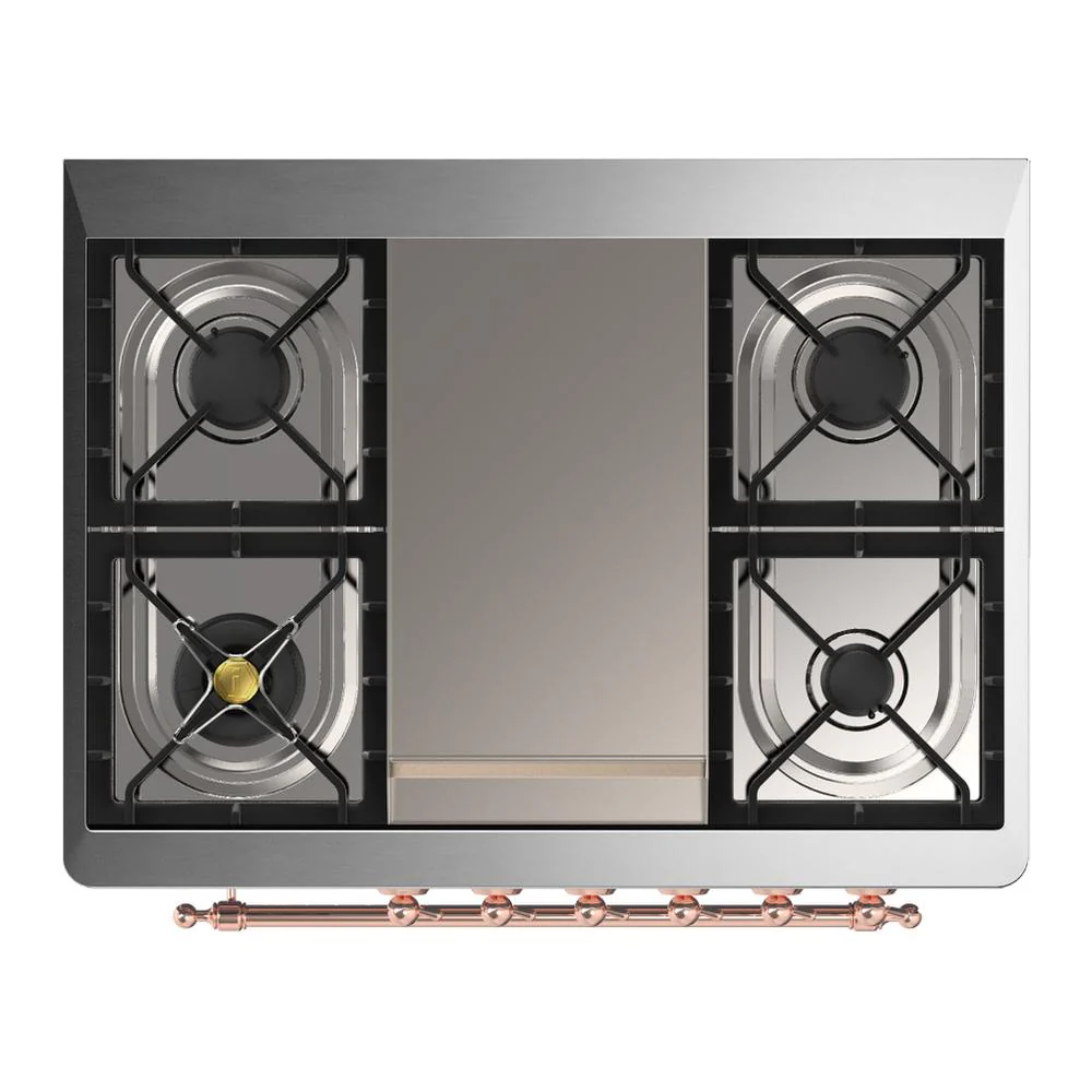 Ilve UM36FQNR3MGP Ilve Um36Fqnr3Mgp Majestic Iii 36 Inch Dual Fuel Range With 6 Black Brass Burners And Griddle, Dual Function Burner Up To 25,000 Btu (Solid Door, Graphite Matte, Copper, Natural Gas) - Image 4