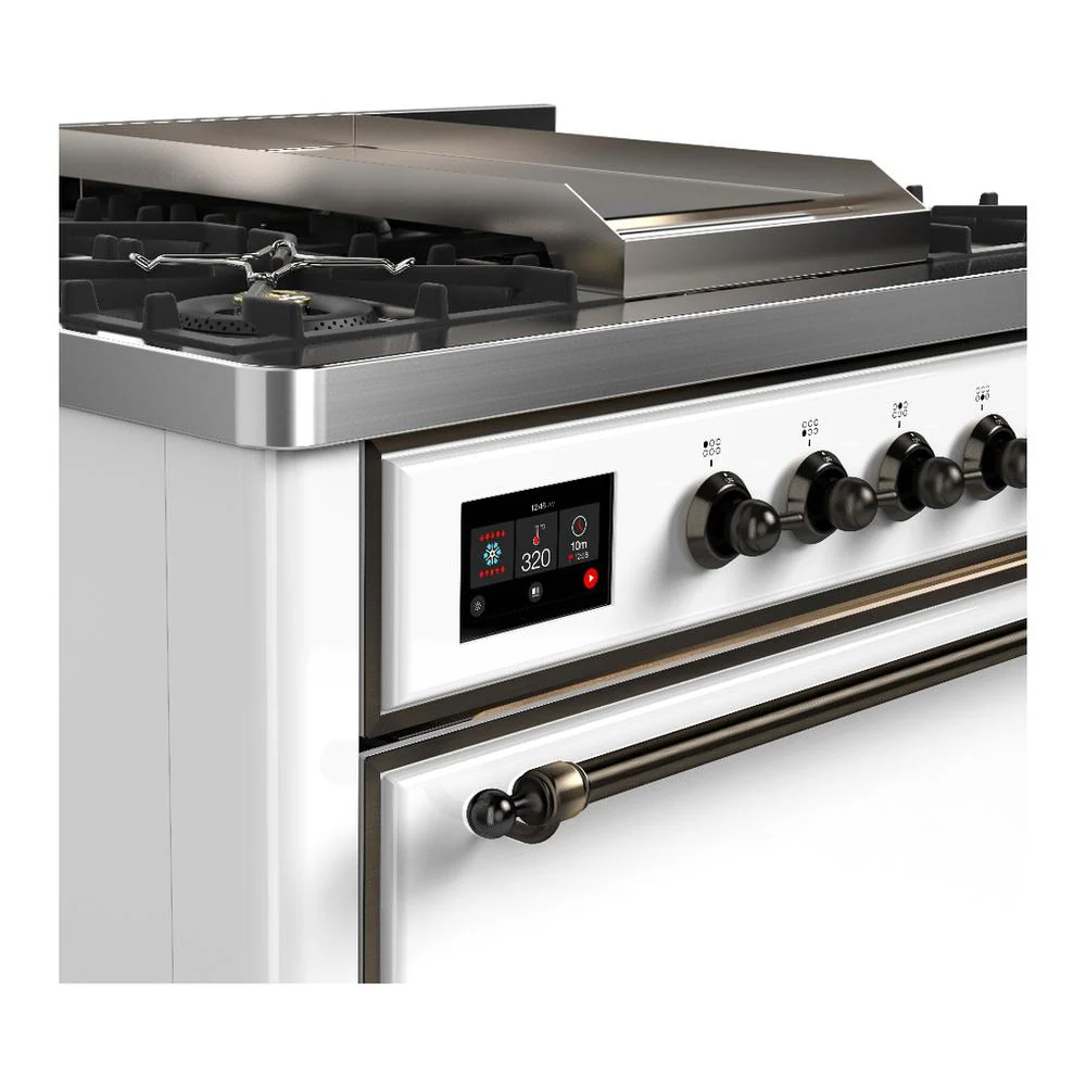 Ilve UM36FQNR3WHBLP Ilve Um36Fqnr3Whblp Majestic Iii 36 Inch Dual Fuel Range With 6 Black Brass Burners And Griddle, Dual Function Burner Up To 25,000 Btu (Solid Door, White, Burnished, Liquid Propane) - Image 5