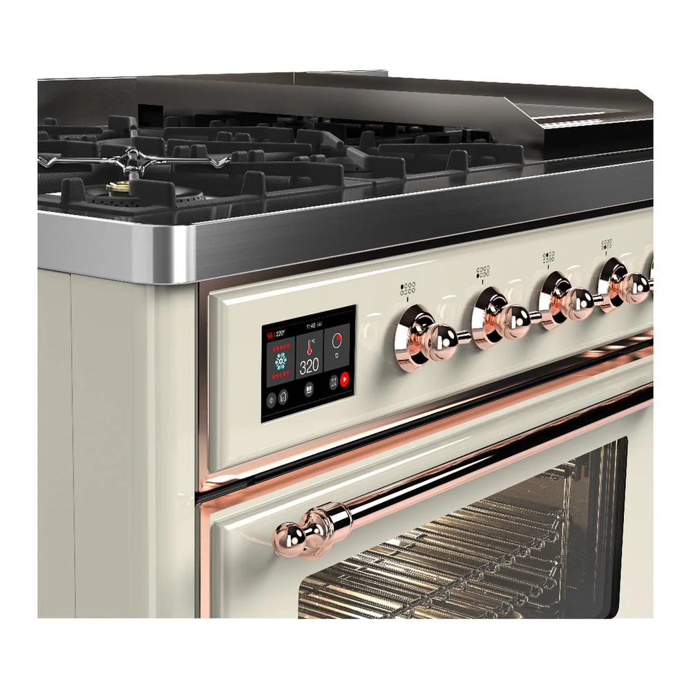 Ilve UM48FNR3AWPLP Ilve Um48Fnr3Awplp Majestic Iii 48 Inch Dual Fuel Range With 8 Burners And Griddle, Dual Function Burner Up To 25,000 Btu (Liquid Propane, Triple Glass Door, Antique White, Copper) - Image 7