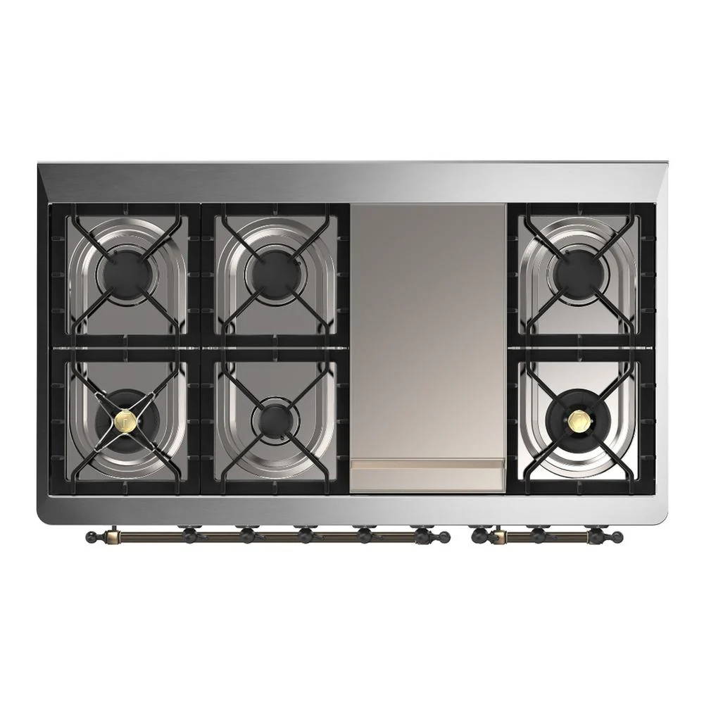 Ilve UM48FNR3BKBLP Ilve Um48Fnr3Bkblp Majestic Iii 48 Inch Dual Fuel Range With 8 Burners And Griddle, Dual Function Burner Up To 25,000 Btu (Liquid Propane, Triple Glass Door, Glossy Black, Burnished) - Image 6