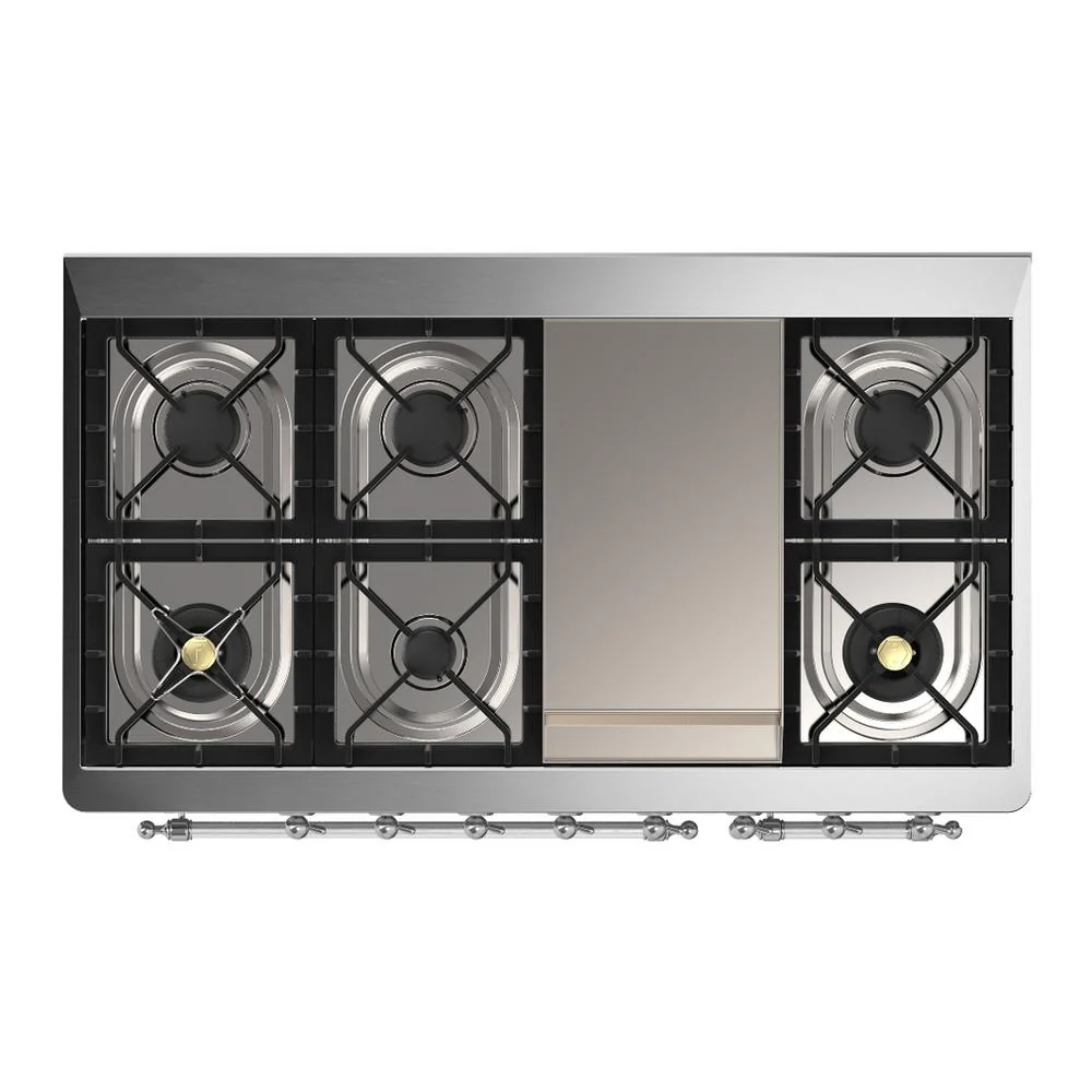 Ilve UM48FNR3BKC Ilve Um48Fnr3Bkc Majestic Iii 48 Inch Dual Fuel Range With 8 Burners And Griddle, Dual Function Burner Up To 25,000 Btu (Natural Gas, Triple Glass Door, Glossy Black, Chrome) - Image 6