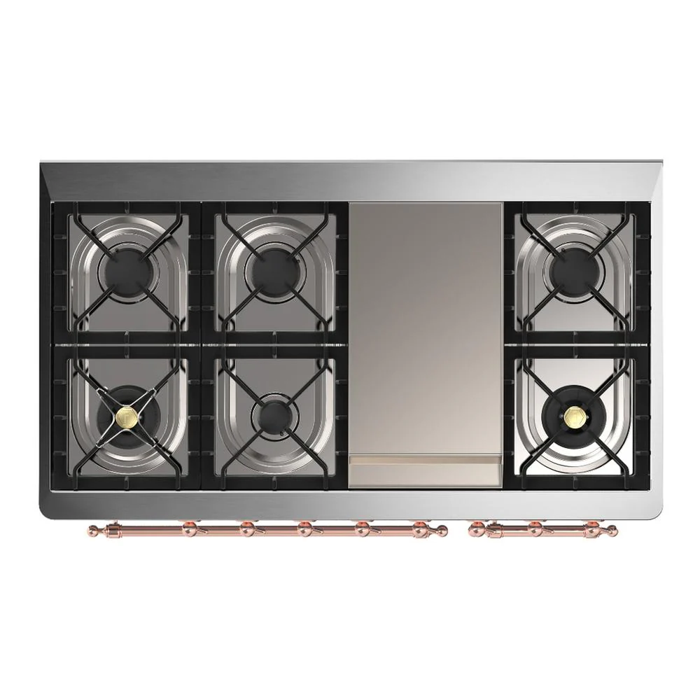 Ilve UM48FNR3EGPLP Ilve Um48Fnr3Egplp Majestic Iii 48 Inch Dual Fuel Range With 8 Burners And Griddle, Dual Function Burner Up To 25,000 Btu (Liquid Propane, Triple Glass Door, Emerald Green, Copper) - Image 6