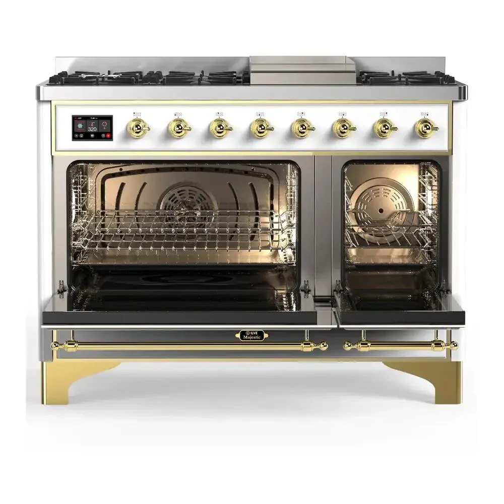 Ilve UM48FNR3RAG Ilve Um48Fnr3Rag Majestic Iii 48 Inch Dual Fuel Range With 8 Burners And Griddle, Dual Function Burner Up To 25,000 Btu (Natural Gas, Triple Glass Door, Ral, Brass) - Image 5