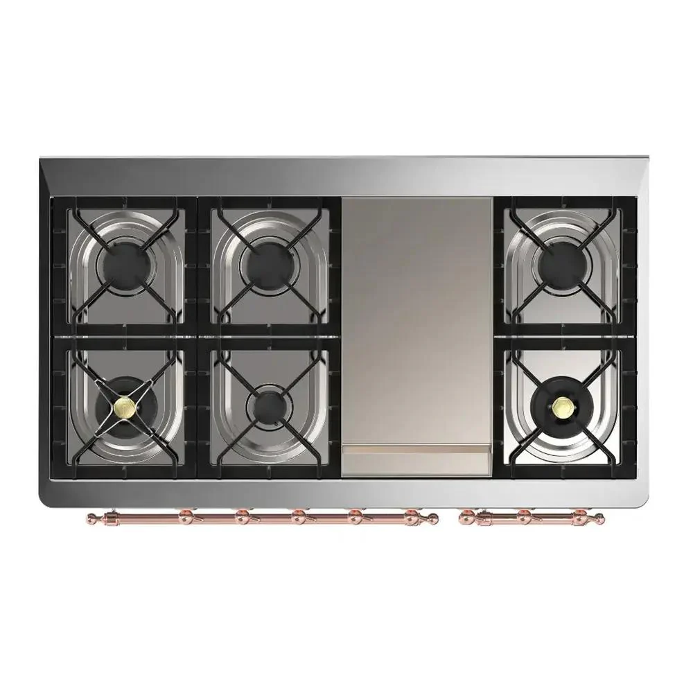 Ilve UM48FNR3RAP Ilve Um48Fnr3Rap Majestic Iii 48 Inch Dual Fuel Range With 8 Burners And Griddle, Dual Function Burner Up To 25,000 Btu (Natural Gas, Triple Glass Door, Ral, Copper) - Image 6