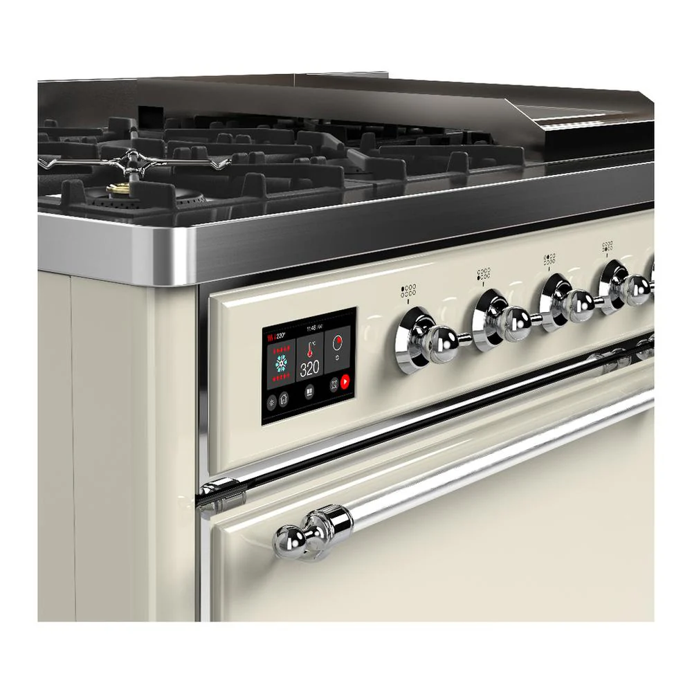 Ilve UM48FQNR3AWCLP Ilve Um48Fqnr3Awclp Majestic Iii 48 Inch Dual Fuel Range With 8 Burners And Griddle, Dual Function Burner Up To 25,000 Btu (Liquid Propane, Solid Door, Antique White, Chrome) - Image 7