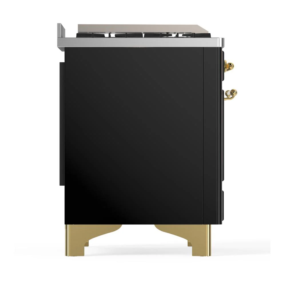 Ilve UM48FQNR3BKG Ilve Um48Fqnr3Bkg Majestic Iii 48 Inch Dual Fuel Range With 8 Burners And Griddle, Dual Function Burner Up To 25,000 Btu (Natural Gas, Solid Door, Glossy Black, Brass) - Image 8