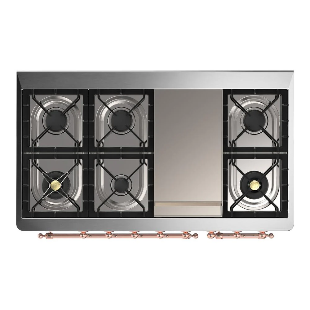Ilve UM48FQNR3BKPLP Ilve Um48Fqnr3Bkplp Majestic Iii 48 Inch Dual Fuel Range With 8 Burners And Griddle, Dual Function Burner Up To 25,000 Btu (Liquid Propane, Solid Door, Glossy Black, Copper) - Image 6