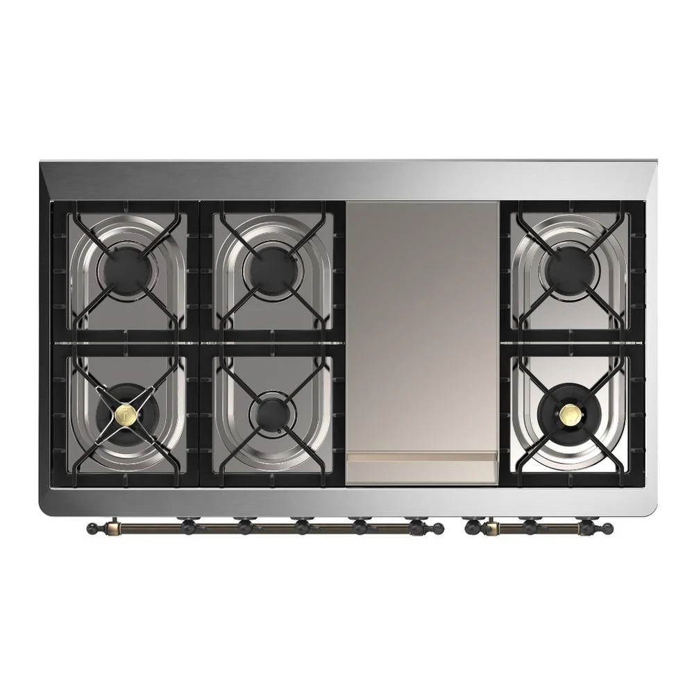 Ilve UM48FQNR3EGBLP Ilve Um48Fqnr3Egblp Majestic Iii 48 Inch Dual Fuel Range With 8 Burners And Griddle, Dual Function Burner Up To 25,000 Btu (Liquid Propane, Solid Door, Emerald Green, Burnished) - Image 6