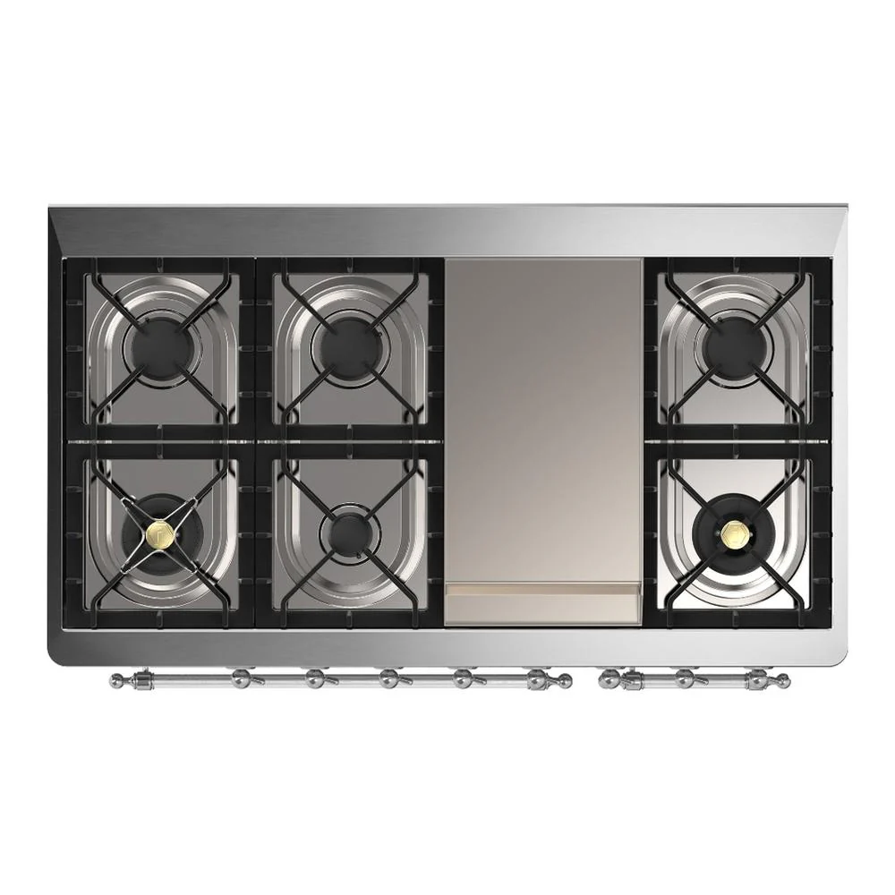 Ilve UM48FQNR3EGCLP Ilve Um48Fqnr3Egclp Majestic Iii 48 Inch Dual Fuel Range With 8 Burners And Griddle, Dual Function Burner Up To 25,000 Btu (Liquid Propane, Solid Door, Emerald Green, Chrome) - Image 6