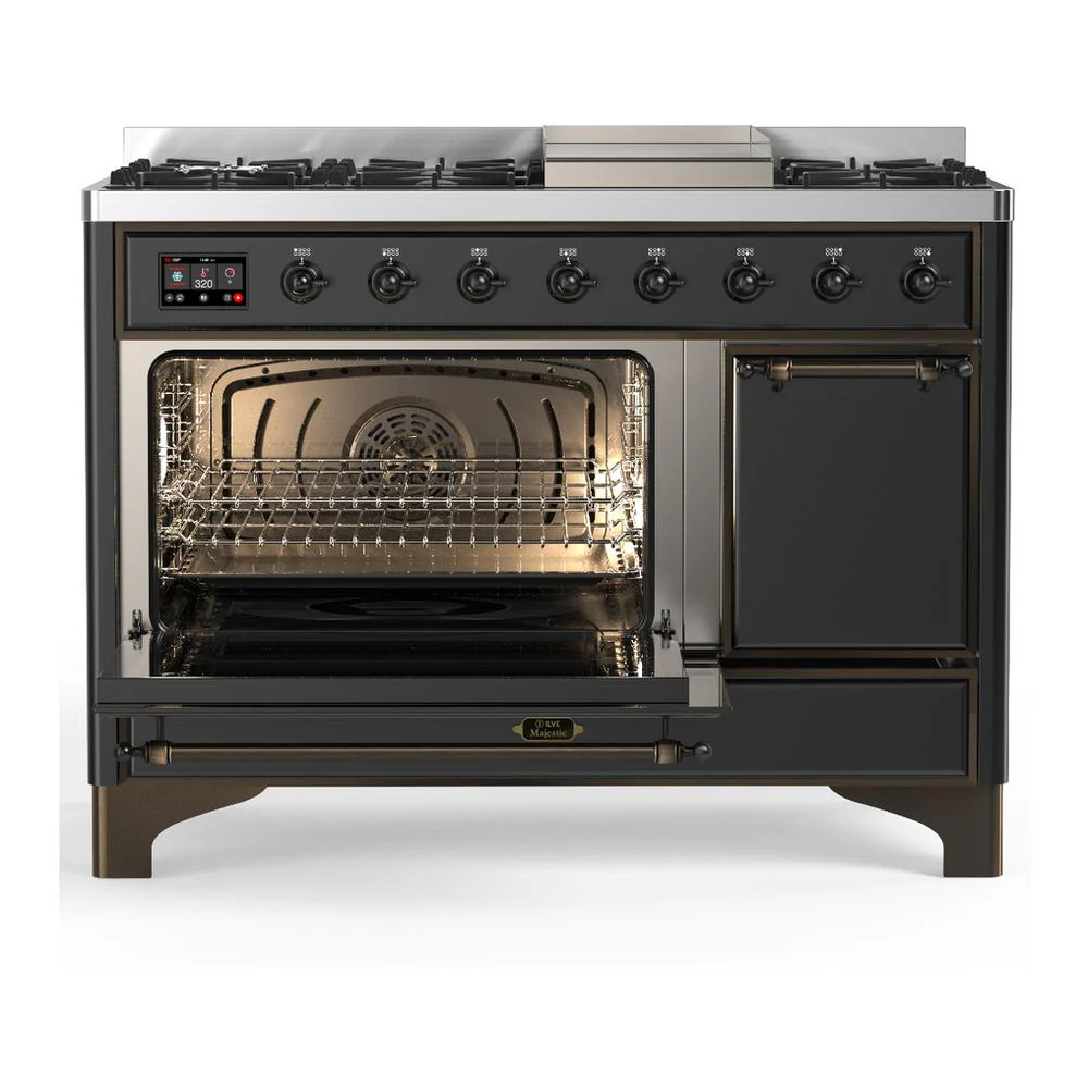 Ilve UM48FQNR3MGB Ilve Um48Fqnr3Mgb Majestic Iii 48 Inch Dual Fuel Range With 8 Burners And Griddle, Dual Function Burner Up To 25,000 Btu (Natural Gas, Solid Door, Graphite Matte, Burnished) - Image 3