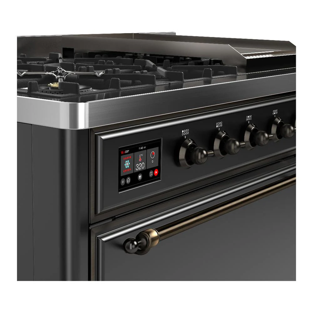 Ilve UM48FQNR3MGBLP Ilve Um48Fqnr3Mgblp Majestic Iii 48 Inch Dual Fuel Range With 8 Burners And Griddle, Dual Function Burner Up To 25,000 Btu (Liquid Propane, Solid Door, Graphite Matte, Burnished) - Image 7