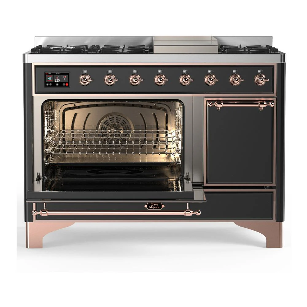 Ilve UM48FQNR3MGPLP Ilve Um48Fqnr3Mgplp Majestic Iii 48 Inch Dual Fuel Range With 8 Burners And Griddle, Dual Function Burner Up To 25,000 Btu (Liquid Propane, Solid Door, Graphite Matte, Copper) - Image 3