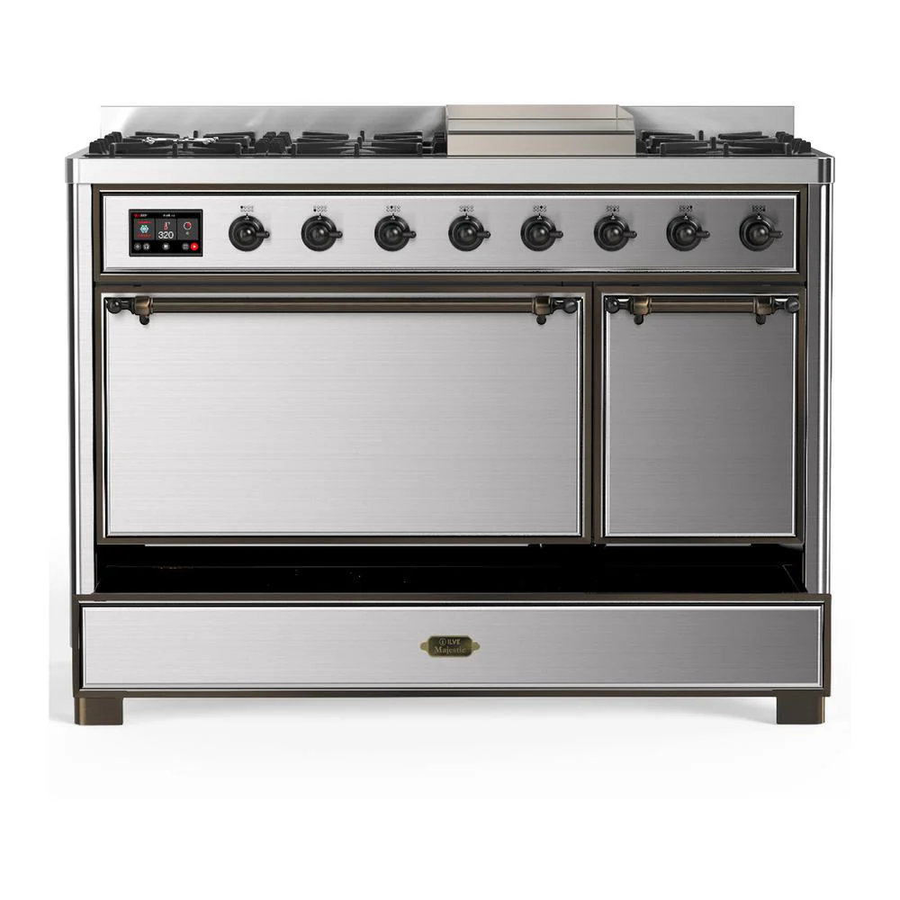 Ilve UM48FQNR3SSBLP Ilve Um48Fqnr3Ssblp Majestic Iii 48 Inch Dual Fuel Range With 8 Burners And Griddle, Dual Function Burner Up To 25,000 Btu (Liquid Propane, Solid Door, Stainless Steel, Burnished) - Image 5