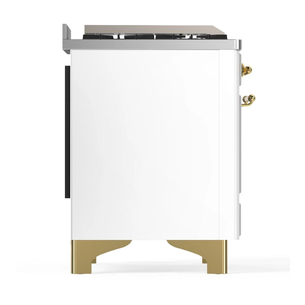 Ilve UM48FQNR3WHG Ilve Um48Fqnr3Whg Majestic Iii 48 Inch Dual Fuel Range With 8 Burners And Griddle, Dual Function Burner Up To 25,000 Btu (Natural Gas, Solid Door, White, Brass) - Image 8