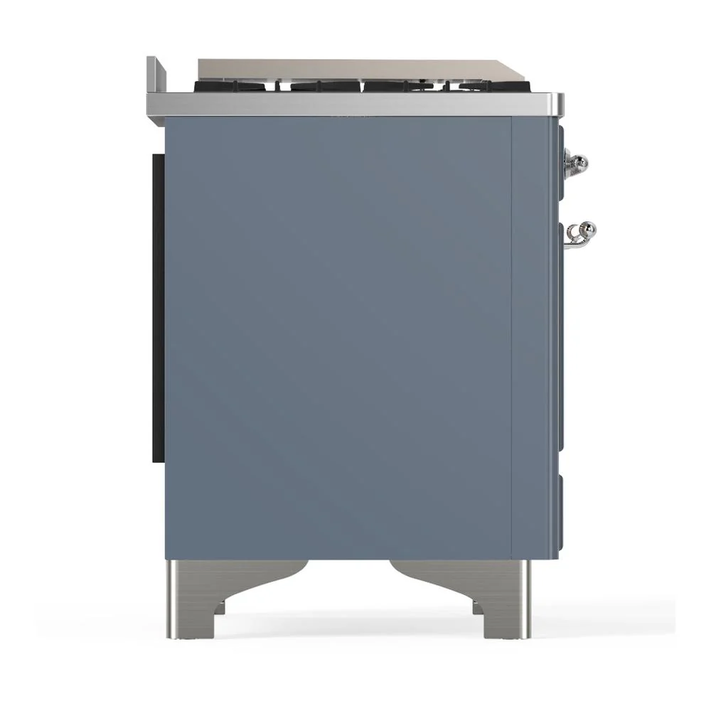 Ilve UM48FSNR3BGCLP Ilve Um48Fsnr3Bgclp Majestic Iii 48 Inch Dual Fuel Range With 5 Black Brass Burners, Griddle And French Top, Dual Function Burner Up To 25,000 Btu (Liquid Propane, Triple Glass Door, Blue Grey, Chrome) - Image 8